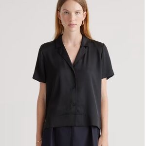 Quince Washable Stretch Silk Short Sleeve Notch Collar Blouse | Size M